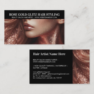 Cartão De Visita Foto de Artista Estilista de Cabelo Brilho Dourado