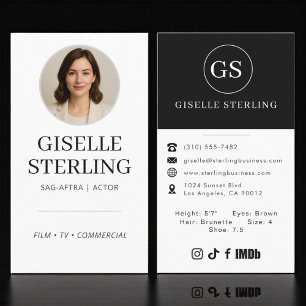Cartão De Visita Foto de Ator Modelo Profissional Preto Branco