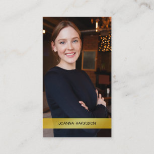 Cartão De Visita Foto de Banda Dourada Metálica Moderna Elegante M