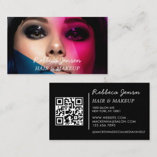 Cartão De Visita Foto de cabelo do artista negrito guião azul rosa 