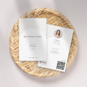Cartão De Visita Foto de código QR de negócios do Weave Branco Eleg