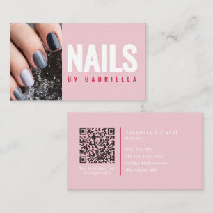 Cartão De Visita Foto de Código QR de Técnico de Unhas Rosa Moderno