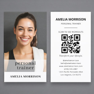 Cartão De Visita Foto de código QR do treinador pessoal minimalista