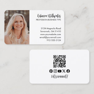 Cartão De Visita Foto de código Qr preto e branco Elegante simples