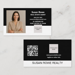 Cartão De Visita Foto de Código QR Preto e Branco Minimalista Moder