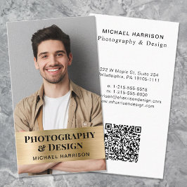Cartão De Visita Foto de código QR profissional Dourada