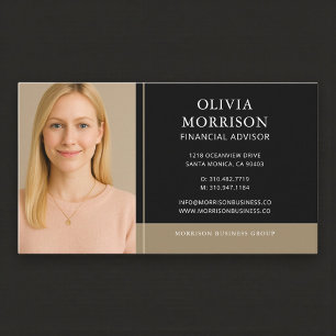 Cartão De Visita Foto de Consultor Financeiro Preto Ouro