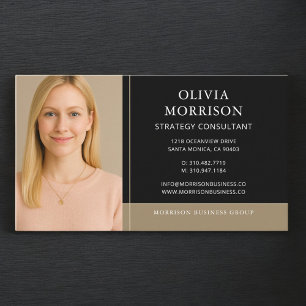 Cartão De Visita Foto de Consultor Minimalista Preto e Dourado