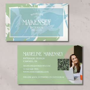 Cartão De Visita Foto de Design Interior do Código QR de Script Flo