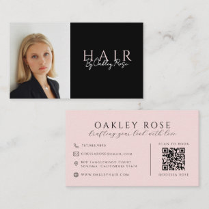 Cartão De Visita Foto de Estilista de Cabelo Moderno Código QR Pret