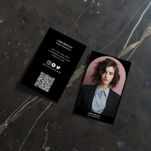 Cartão De Visita Foto de estilista moderno com código QR para mídia