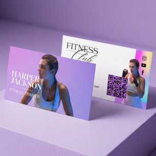 Cartão De Visita Foto de Influenciador de Fitness Iridescente Retro