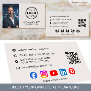 Cartão De Visita Foto de Logo Profissional Código QR Mídia Social