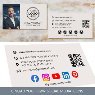 Cartão De Visita Foto de Logo Profissional Código QR Mídia Social