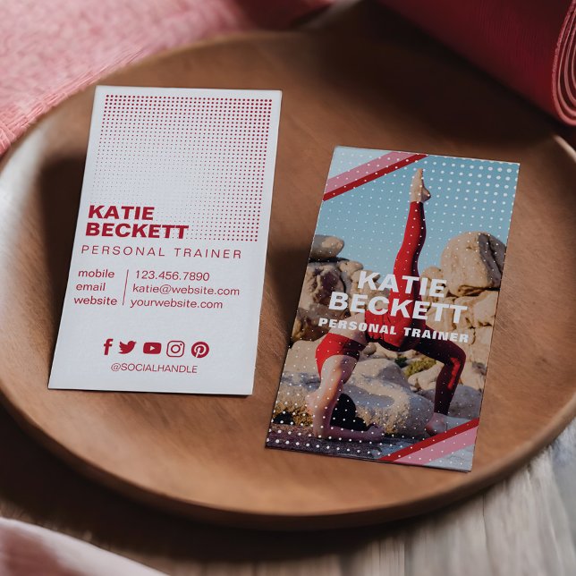 Cartão De Visita Foto de Malhação do Treinador Pessoal Moderno (Modern Personal Trainer Fitness Photo Business Card)