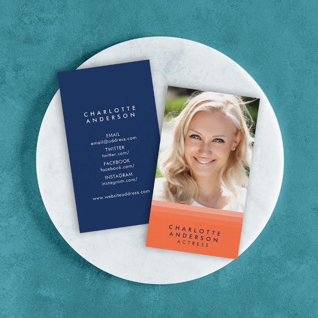 Cartão De Visita Foto de mídia social laranja e azul em camadas (Criador carregado)