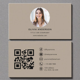 Cartão De Visita Foto de Mocha Brown com Código QR Mídia Social