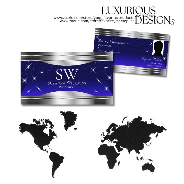 Cartão De Visita Foto de Monograma de Borda Azul do Céu Noturno (Criador carregado)