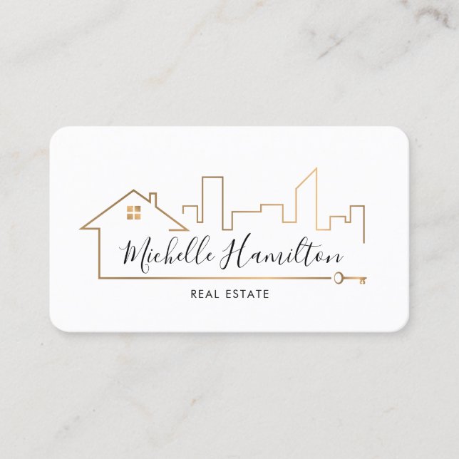 Cartão De Visita foto de ouro do corretor de imóveis (Frente)