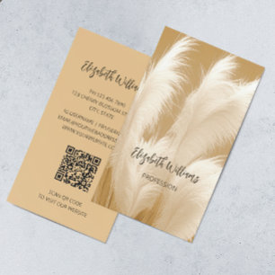 Cartão De Visita Foto de Pampas Grass Beige Sepia Código QR