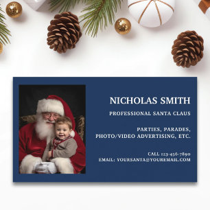 Cartão De Visita Foto de Papai Noel Azul Profissional
