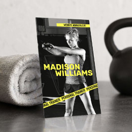 Cartão De Visita Foto de Personal Trainer Amarelo Brilhante Ousado