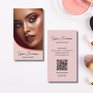 Cartão De Visita Foto do Artista de Makeup Moderno QR Rosa