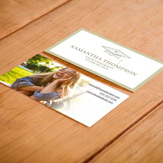Cartão De Visita Foto do Boné de formatura da Universidade Estudant (Graduation cap simple gold photo business card)
