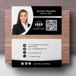 Cartão De Visita Foto do código QR do logotipo preto e branco prof