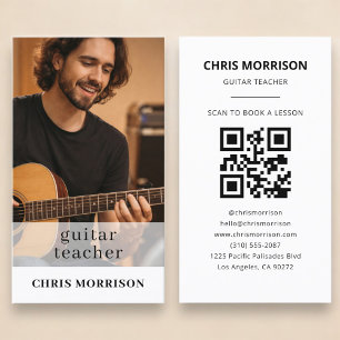 Cartão De Visita Foto do Código QR do Professor de Guitarra