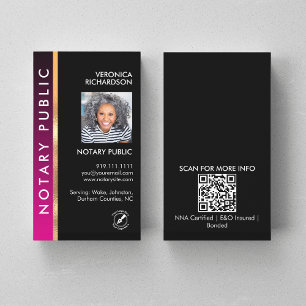 Cartão De Visita Foto do Código QR Notário, cor-de-rosa e preto mod