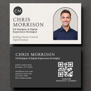 Cartão De Visita Foto do código QR profissional do monograma preto