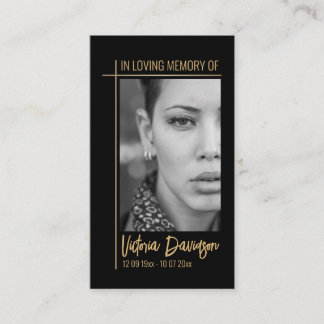 Cartão De Visita Foto do Funeral Memorial Oração Ouro Cruzada