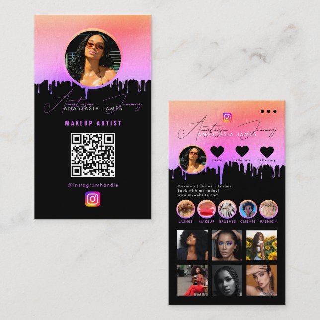Cartão De Visita Foto do Influencer Mídia Social Código QR Holográf (Frente/Verso)