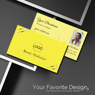 Cartão De Visita Foto do logotipo com linhas prateadas em amarelo e