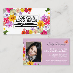 Cartão De Visita Foto do logotipo Lilac Dourado Elegante Blooming W