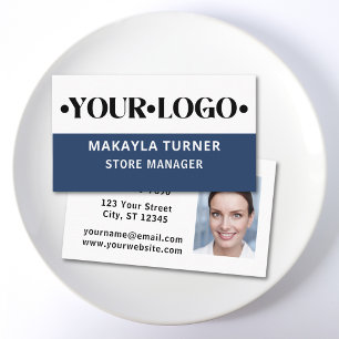 Cartão De Visita Foto do Logotipo Personalizado Azul