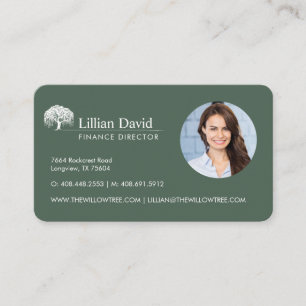 Cartão De Visita Foto do logotipo Rustic Olive Green & White Willow