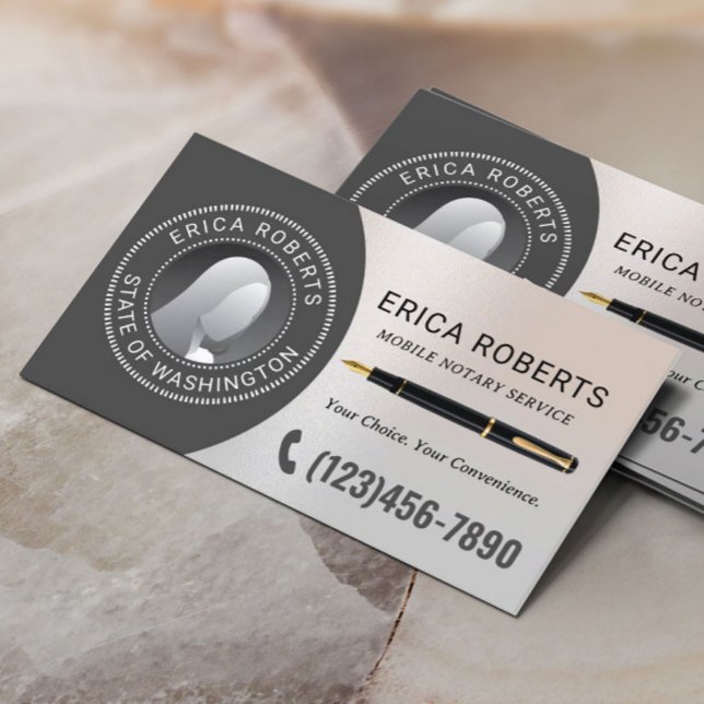 Cartão De Visita Foto do Mobile Notary Signing Agent Classy Silver (Criador carregado)