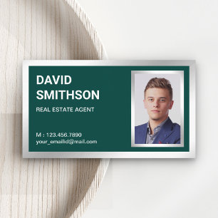 Cartão De Visita Foto do Realetor Imobiliário de Folha Verde Escura