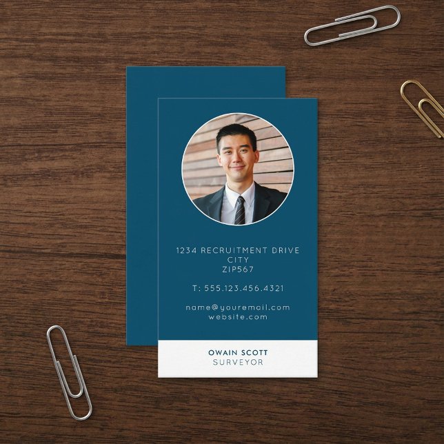 Cartão De Visita Foto do título azul moderno, com estrutura (Criador carregado)