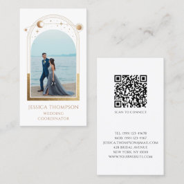 Cartão De Visita Foto Dourada Celestial do Coordenador de Casamento
