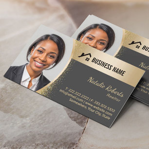 Cartão De Visita Foto Dourada do Logotipo Personalizado do Agente I