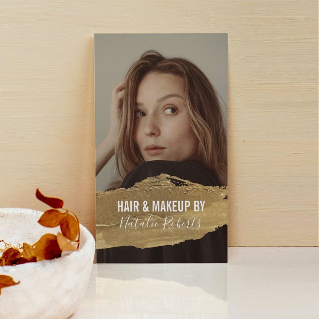 Cartão De Visita Foto Dourada do Salão de Bela Moderna Foto (Criador carregado)