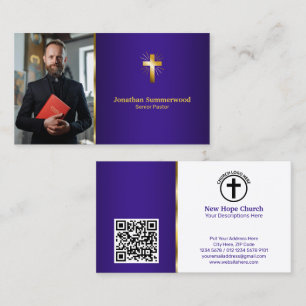 Cartão De Visita Foto Dourada Radiante Pastor Foto Real Roxo