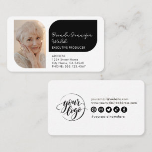 Cartão De Visita Foto e Logotipo em Preto e Branco nas Redes Sociai