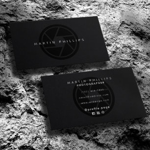 Cartão De Visita Foto e vídeo da lente da câmera elegante preta