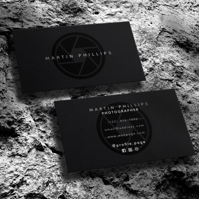 Cartão De Visita Foto e vídeo da lente da câmera elegante preta (Criador carregado)