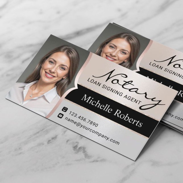 Cartão De Visita Foto Elegante Silver do Agente de Assinatura de Em (Criador carregado)