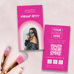 Cartão De Visita Foto em arco rosa Logotipo de código QR de mídia s